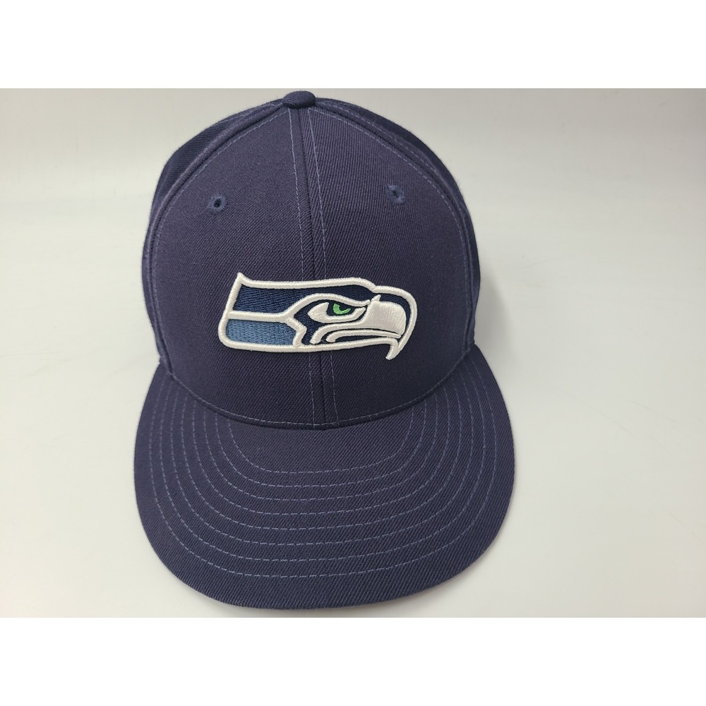 Seattle Seahawks Reebok Fitted 7 7/8 Hat Cap Wool Men Women NFL Football Blue - Picture 1 of 14